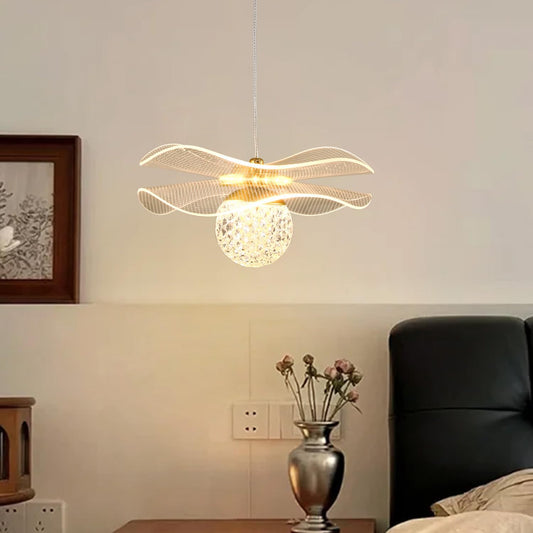 Modern LED Clear Lotus Leaf Shape Bedside Pendant Light Metal Acrylic Lampshade Pendant Light 3-Color Temperature Changing (3000K/4500K/6000K) for Bedroom Living Room Dining Room