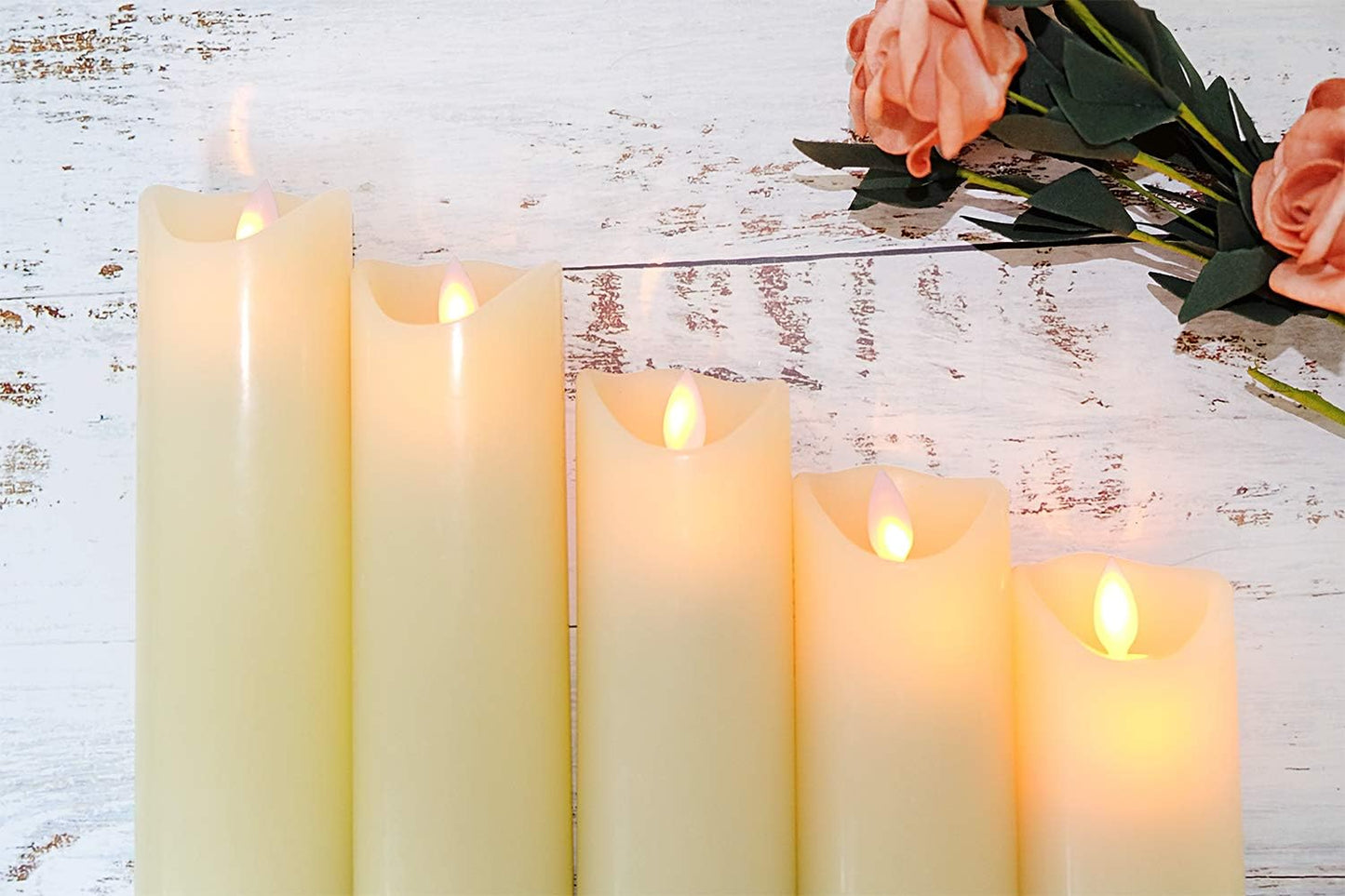 Eldnacele LED Flameless Flickering Candles with Remote Timer Warm White Battery Operated Wax LED Pillar Candles Set of 5 Realistic Flame for Decoration (2.2" X 5"6" 7" 8" 9")
