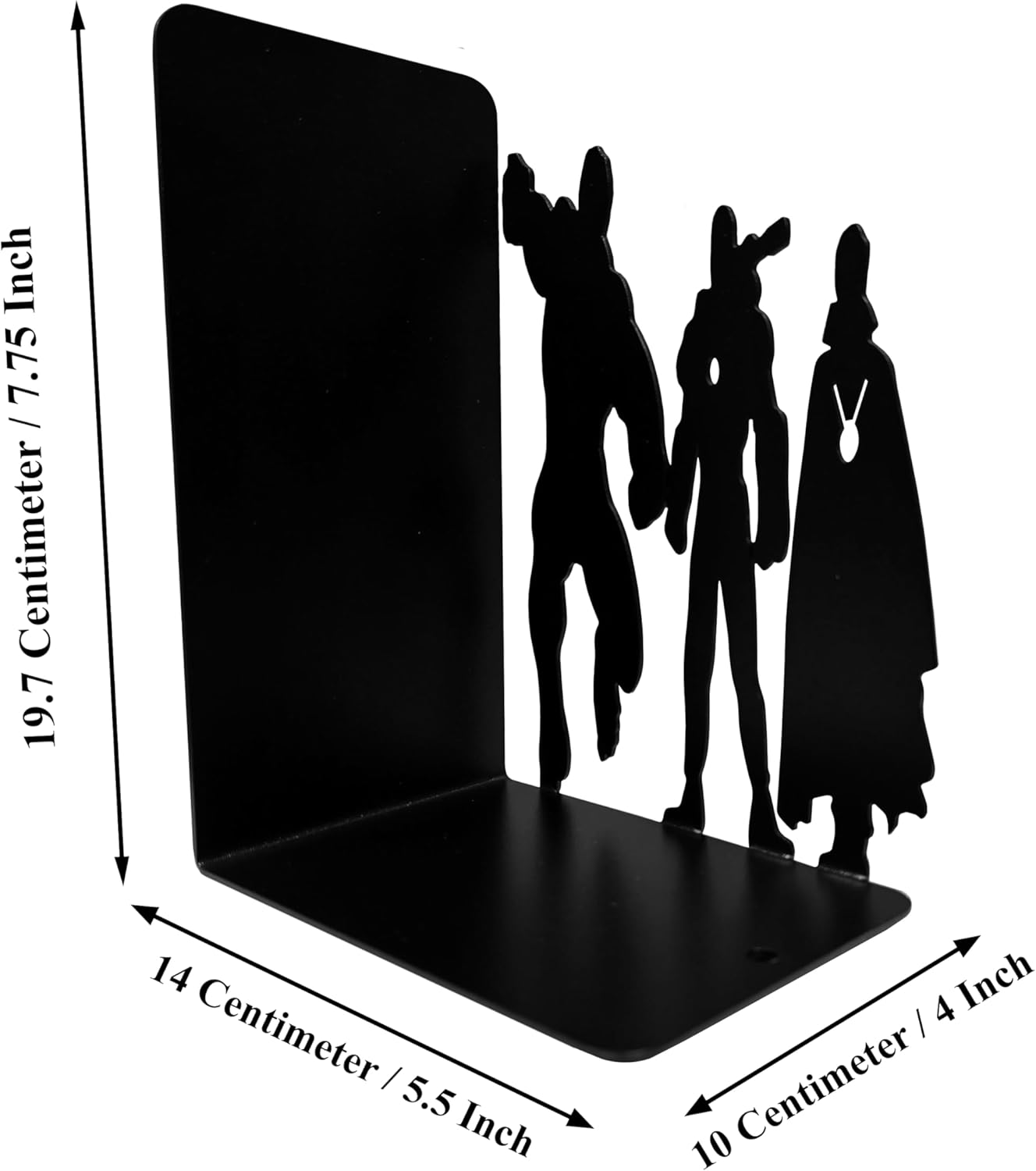 Superhero Metal Bookends, 8 inch Height, 11 inch Width, 4 inch Depth, Black Powder Coated, 3 lbs, Decorative Bookends for Shelves