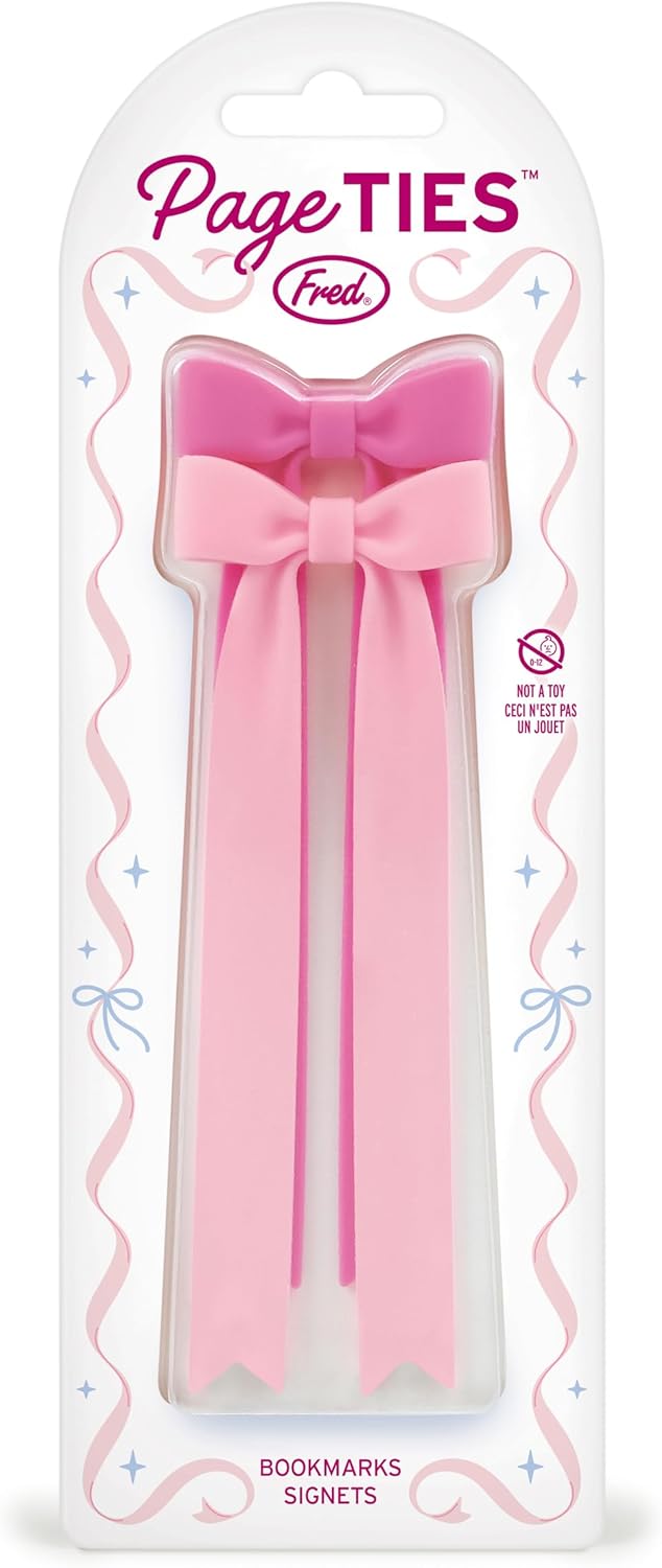 Genuine Fred Page Ties Bow Bookmarks, Set of Two, Pink, Flexible Silicone, Fun Stocking Stuffer, Gift for Book Lovers, Teachers, Back to School Coquette Aesthetic