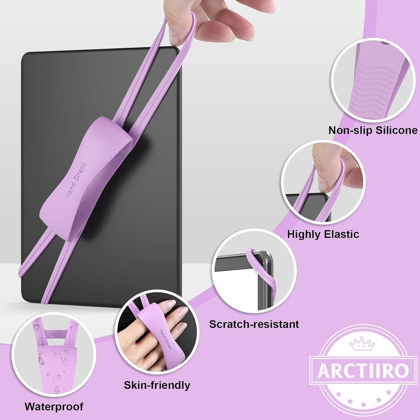 2 Pack Comfortable Hand Strap for Kindle and Tablets, Kindle Accessories for Reading in Bed, Secure and Lightweight Grip Holder for 4.7-8" Tablet/Paperwhite/Kobo/Oasis/E-Book/Phone (Lilac)