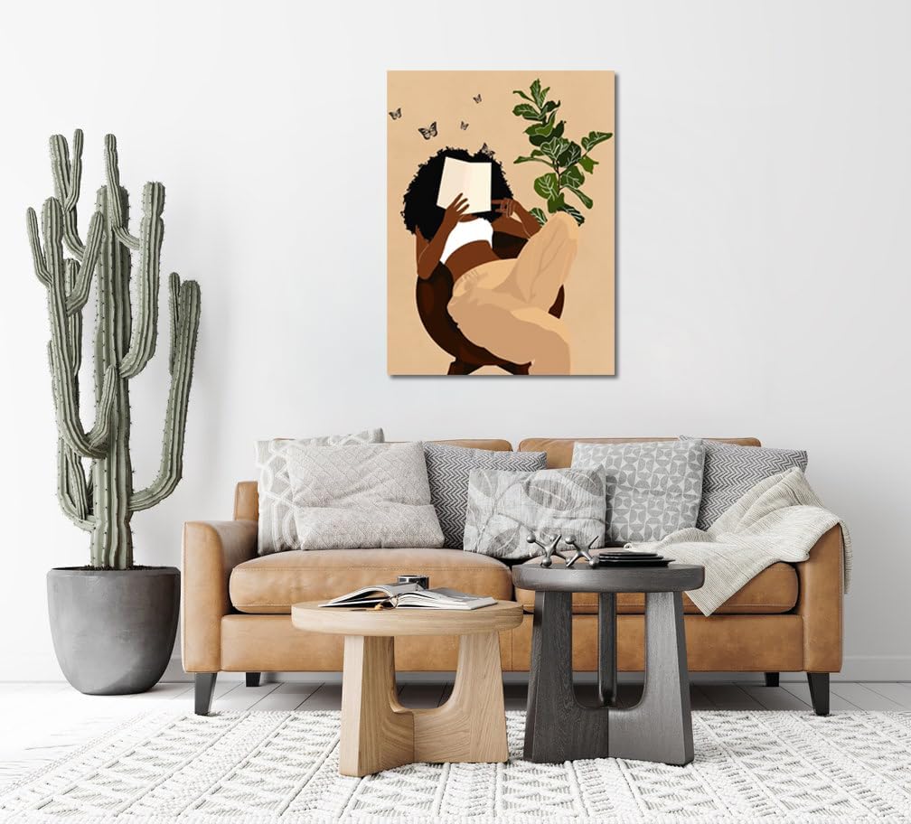 African American Boho Wall Art, Black Women Art Framed, Book Lover Art, Black Girl Canvas Print, African American Canvas Art Wall Decor, Woman Reading Book Art, African American Girl Boho Posters