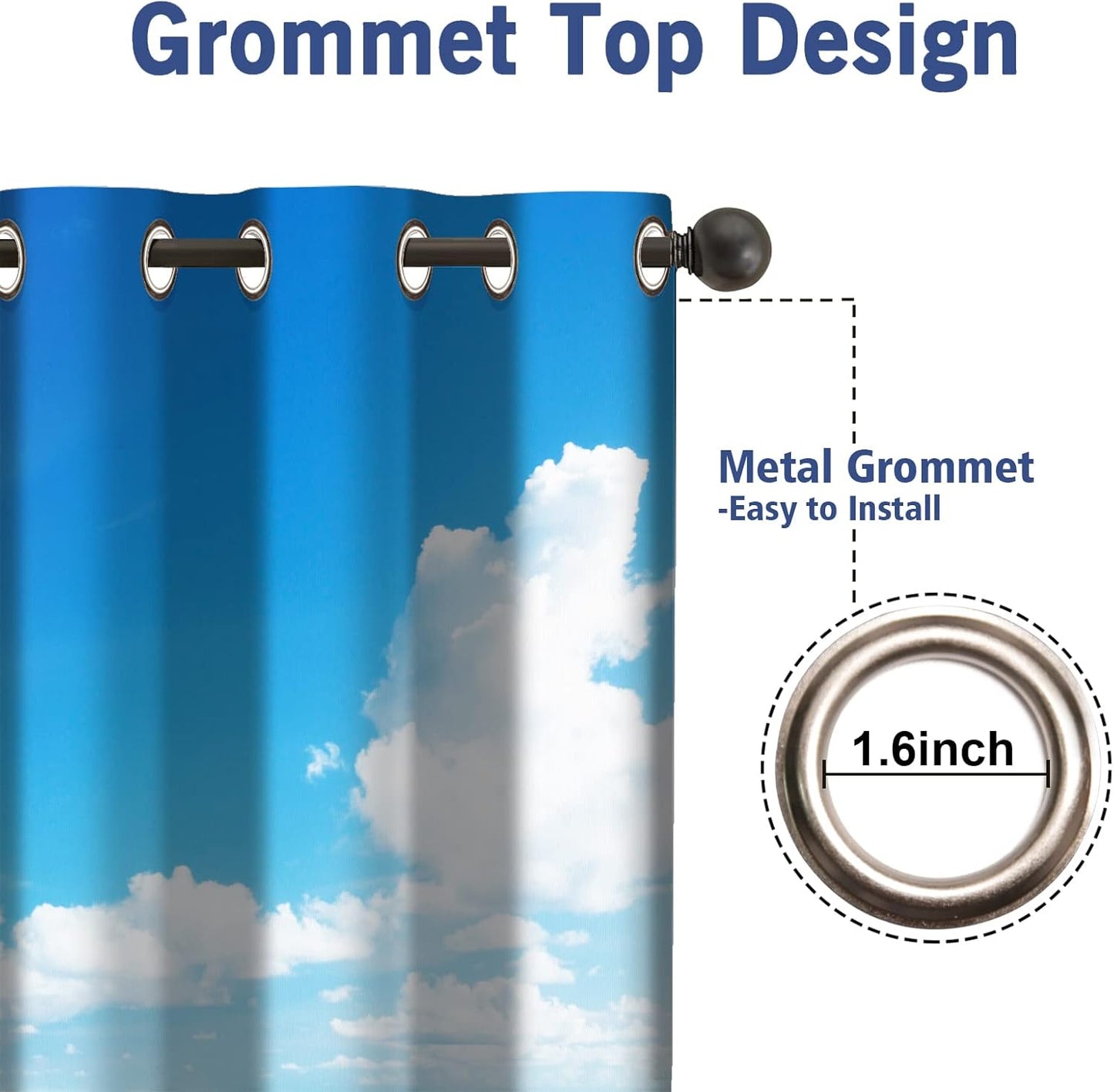 Jekeno Ocean Beach Blackout Curtains Tropical Blue Sky Cloud Sunshine Seascape Ocean Decor for Bedroom Living Room Grommet Window Drapes 2 Panel Set, 52"x84"