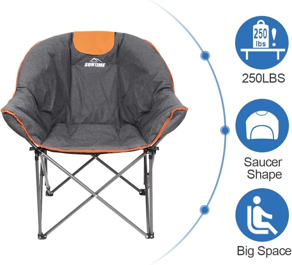 OUTDOOR LIVING SUNTIME Sofa Chair, Oversize Padded Moon Leisure Portable Stable Comfortable Folding Chair for Camping, Hiking, Carry Bag…