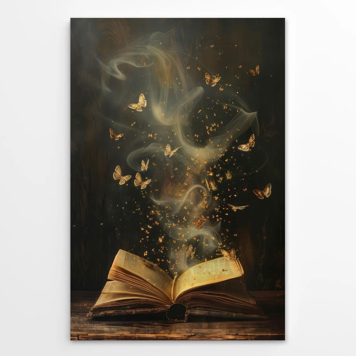 Vintage Moody Victorian Bookish Wall Art Magical Book Butterflies Canvas Print Retro Dark Academia Reading Nook Painting for Library Bookclub Bedroom Book Lover Decor 12x18inch Unframed