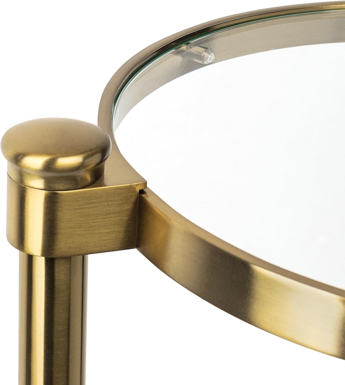 TEHOME Gold Glass Drink Table Metal Martini Round Small Drink Side Table for Couch Tempered Glass C Shaped End Table for Sofa 10" diam,24.55" h