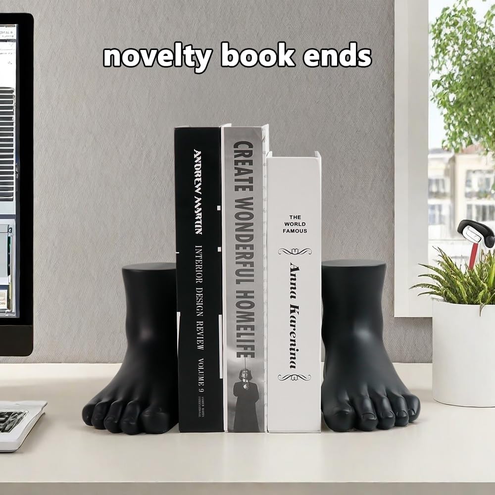 jinhuoba Decorative Bookends Foot Book Ends, Unique Heavy Book Holder Ends for Shelves, Novelty Modern Book Ends for Shelves Office Home Desk Bookshelf, 6.7"(L) x 7.5"(W) x 4.7"(H), Resin