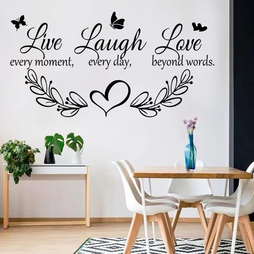 Family Inspirational Quotes Vinyl Wall Decal Quote Live Every Moment Laugh Every Day Love Beyond Words Wall Sticker Motivational Wall Stickers for Bedroom Living Room Window Decor Home Decor