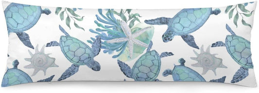 Sea Turtle Body Pillow Cover with Zipper Line Turtles Starfish and Coral Long Body Pillowcase Ocean Animal Reptile Tortoise Full Pillow Case Decorative for Couch Room Bedroom 20x54