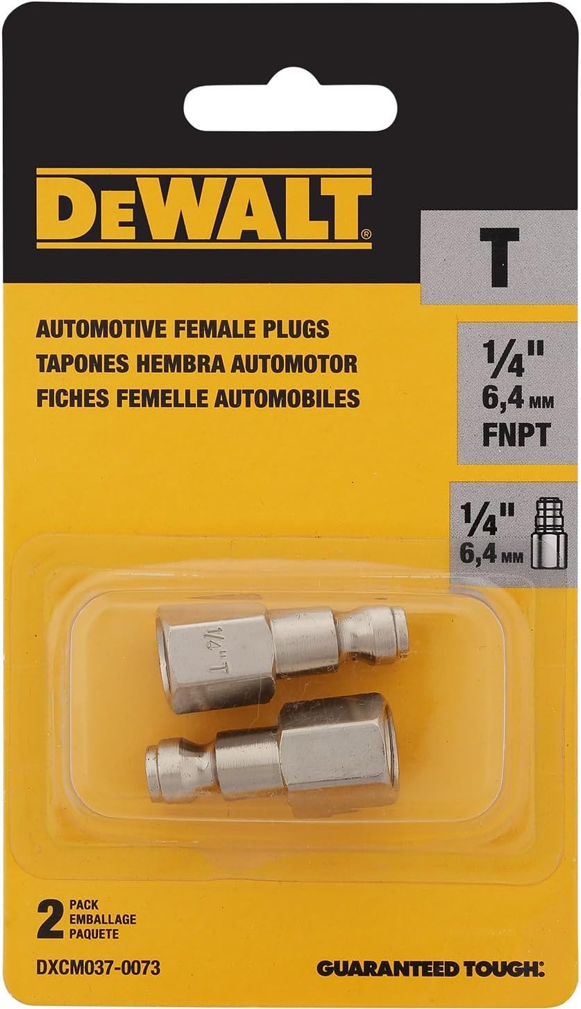 DEWALT 1/4" FNPT Automotive Air Plug 2-Pack with 1/4" Body Type-T Pneumatic Fittings: 300 Max PSI, 40 SCFM High Flow