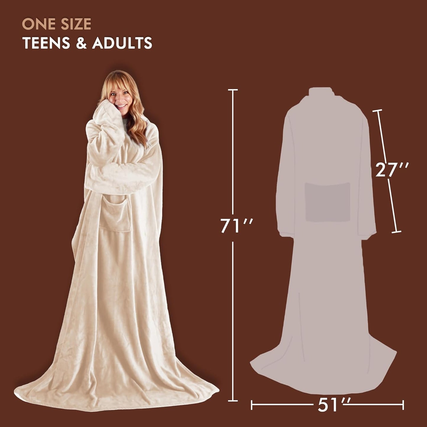 Tirrinia Wearable Blanket Adult, Sunggle Blanket With Sleeves, Reading Full Blanket, Cozy TV Blanket, Gift Idea for Women Men Mom, Latte