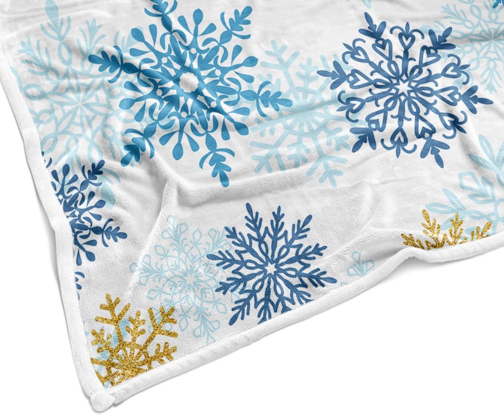 Christmas Throw Blanket, Winter Snowflake Christmas Fleece Blanket, Winter Snowflake Holiday Xmas Soft Plush Warm Cabin Throw for Couch Sofa Bed Decor 50" x 60" Blue