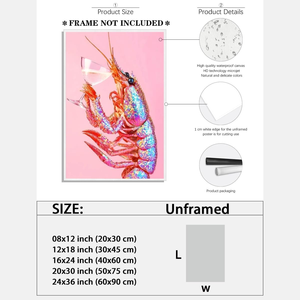 Psychedelic Pink Lobster Cocktail Wall Art Funny Crayfish Martini Poster Trippy Coastal Beach Aesthetic Canvas Prints Colorful Shrimp Picture Funky Seafood Decor for Kitchen Bar 16x24inch Unframed