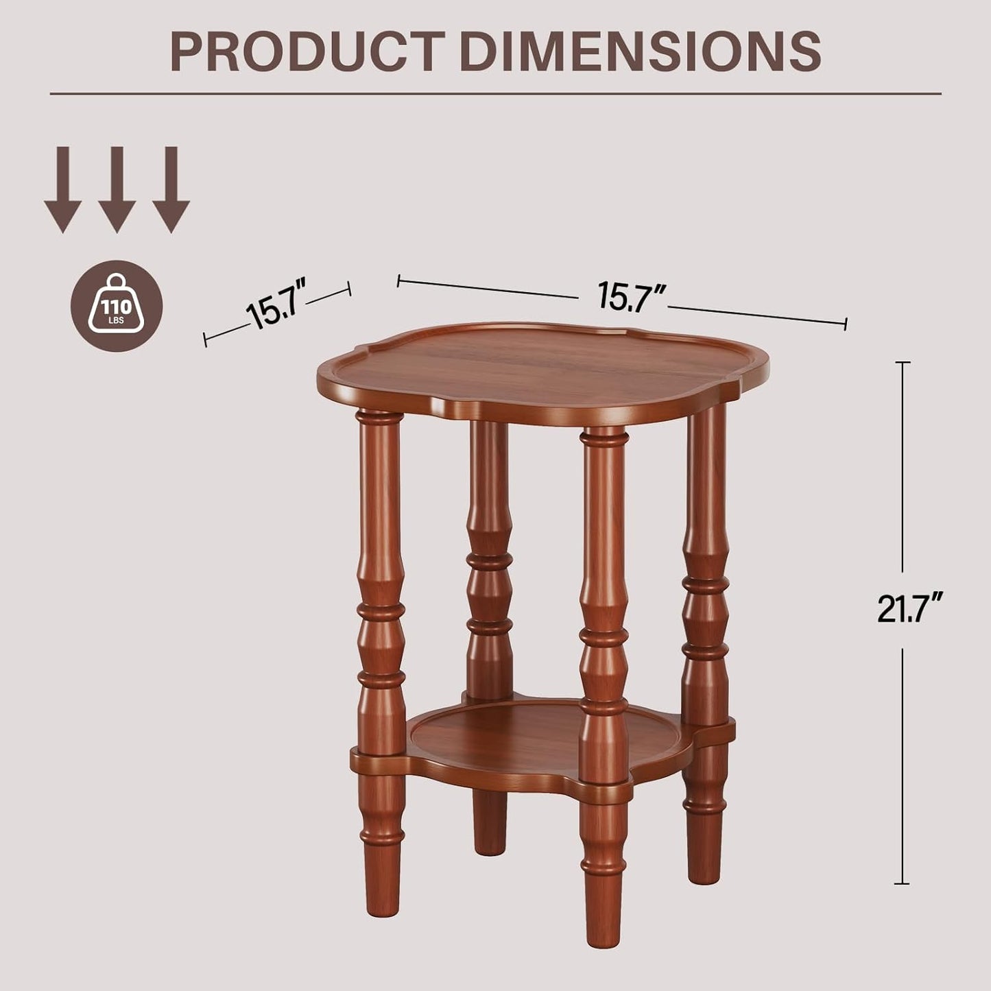 CozyDH Solid Wood End Side Table for Living Room - Small Wooden Nightstand for Bedroom, Retro Brown