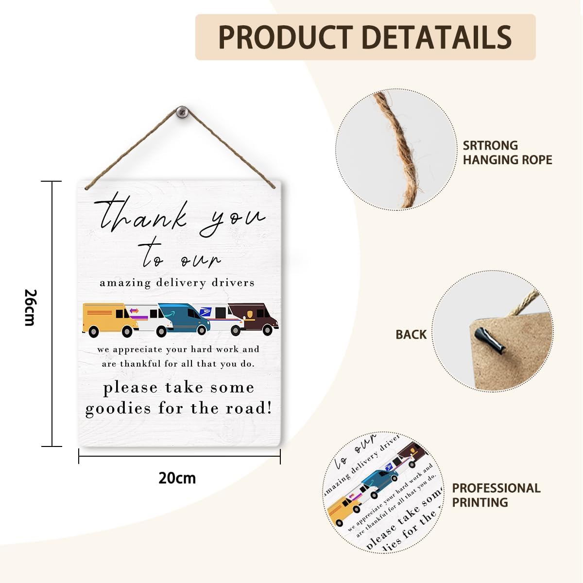 Mtrgdn Delivery Driver Snack Sign,Thank You To Our Amazing Delivery Driver Wood Hanging Sign for Package Drop-Off, Free Snacks Front Door,8x10 Inch