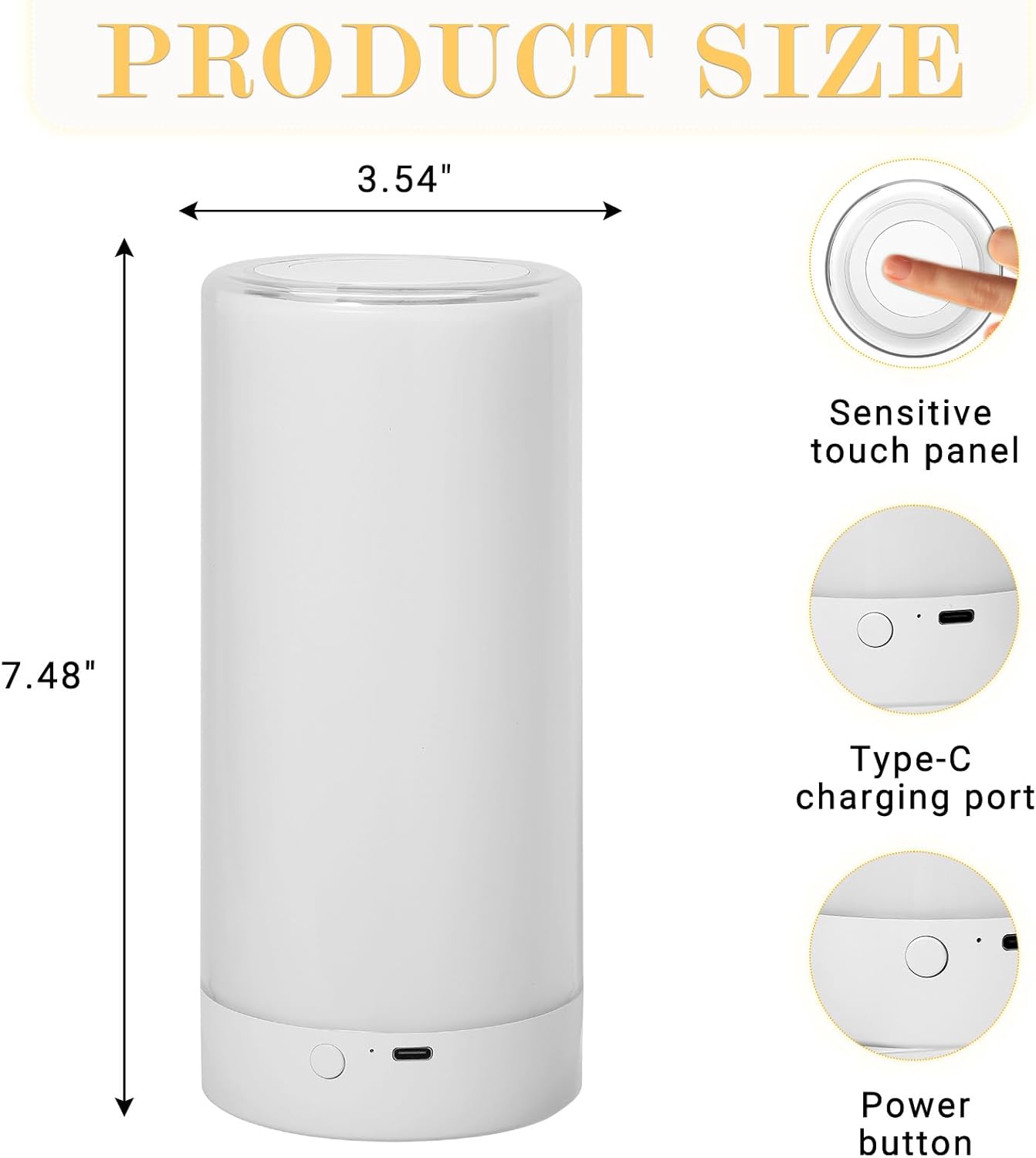 Table Lamp, Touch Sensor Bedside Lamps, Dimmable Warm White Light & Color Changing RGB for Kids Room,Living Room,Camping