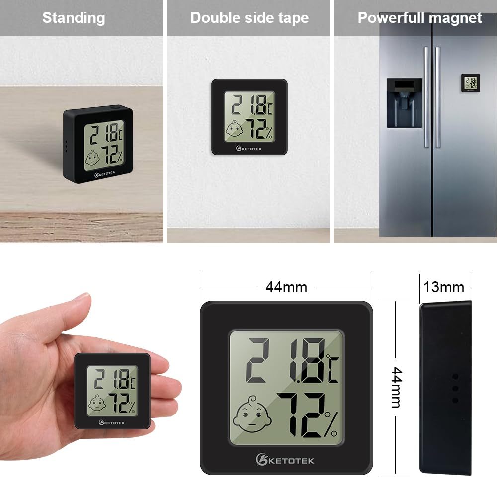 KETOTEK 5 Pack Digital Hygrometer Indoor Thermometer Mini Temperature and Humidity Monitor with Comfort Indicator for House Baby Room Office