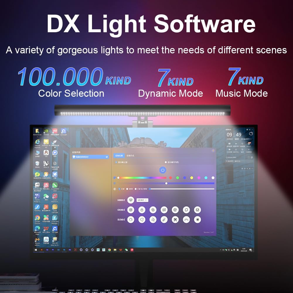 DS Monitor Light with Sync Screen Color, Care-Reading LED Task Lamp Adjustable Brightness/Color Temperature Reading Light for Laptops, Computer Monitor (USB Plug)