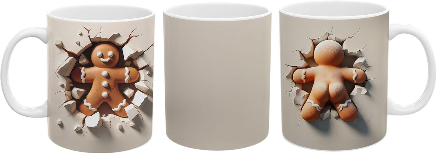 Funny 3D Gingerbread Man Full Wrap White Ceramic Mugs, Christmas Holiday Coffee Cups, 11oz 15oz, Meaningful Gift Idea