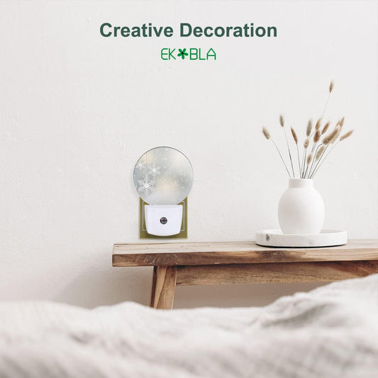 EKOBLA Snowflakes Night Light Christmas Pattern Stars Snow Winter Night Lights Plug into Wall Dusk to Dawn LED Lighting 0.5W Sleep Friendly for Xmas Holiday Gift
