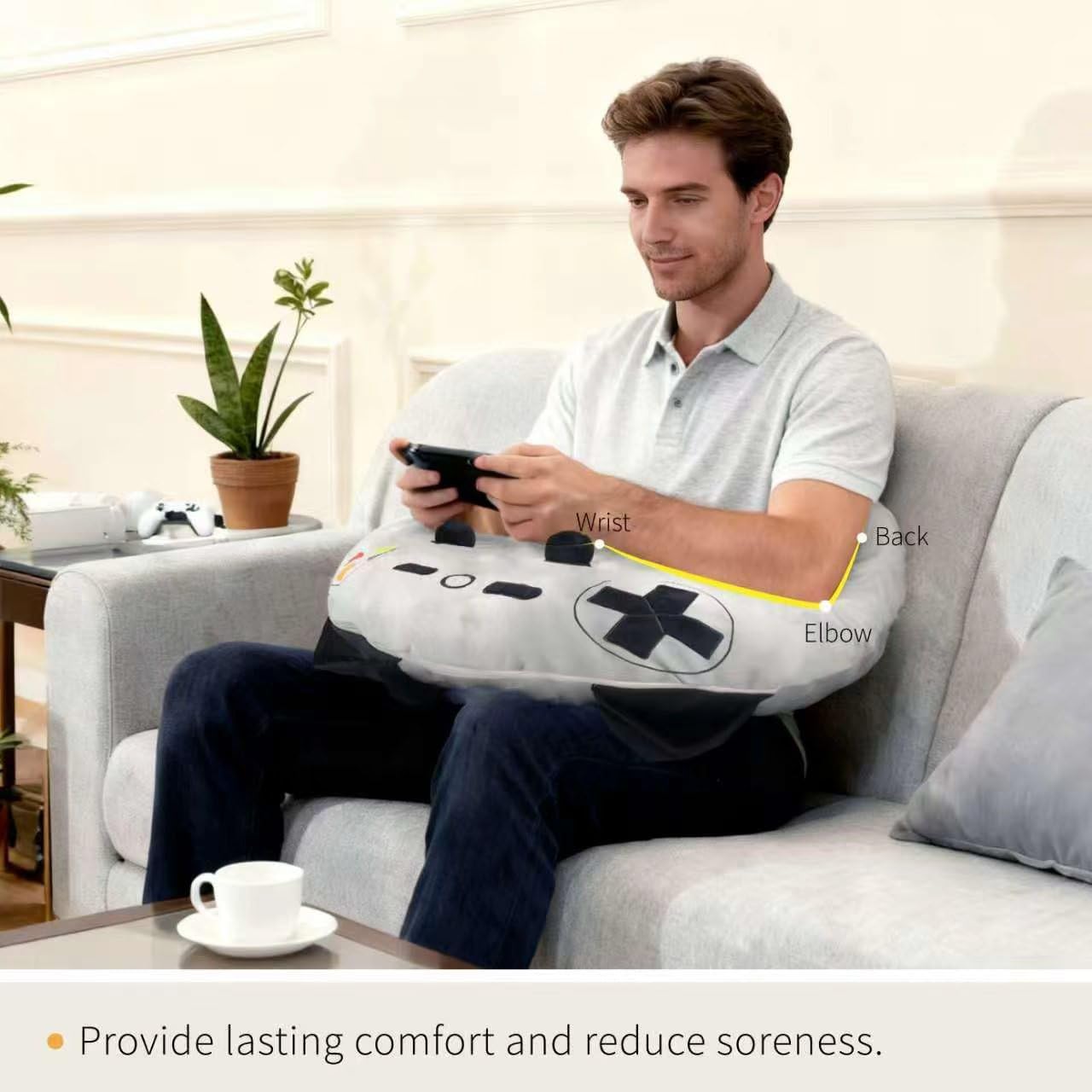 Gaming Pillow, Lap Desk Reading Pillow for Adults Teens, Arm Support Pillow for Sitting in Bed Sofa, Playing Steam Deck/Switch/Xbox/PS5, Gamer Gifts for Men Teenage Boy, Light Grey