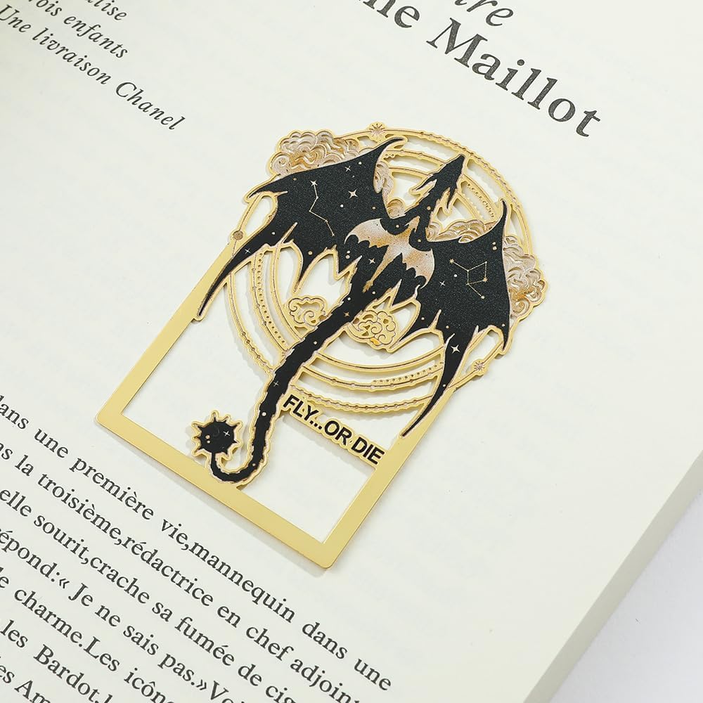 Engraved Black Dragon Stainless Steel Book Mark - Dark Metal Bookmarks Reading Marks Book Lovers Collections School Supplies Gifts for Friends Teachers (SQ0838)