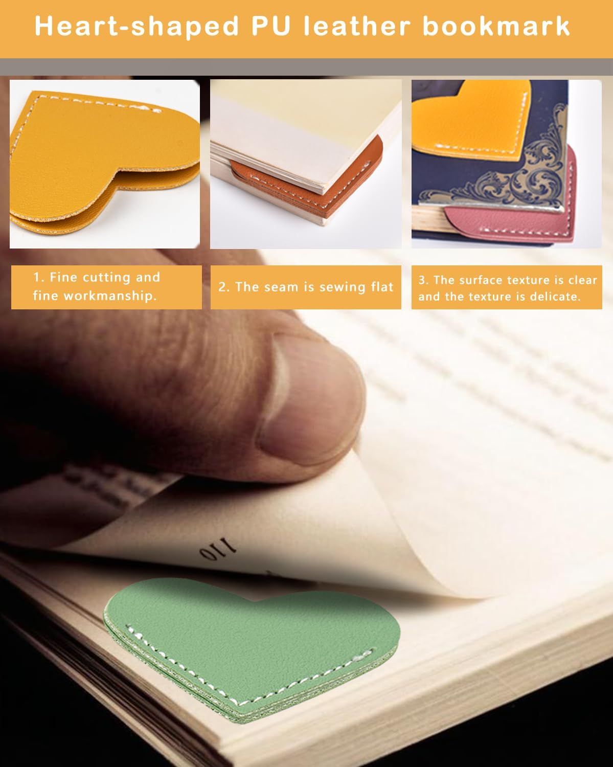 Leather Heart Bookmarks (6pcs) - Cute & Practical Reading Accessory for Book Lovers, Teachers, Students for All Ages