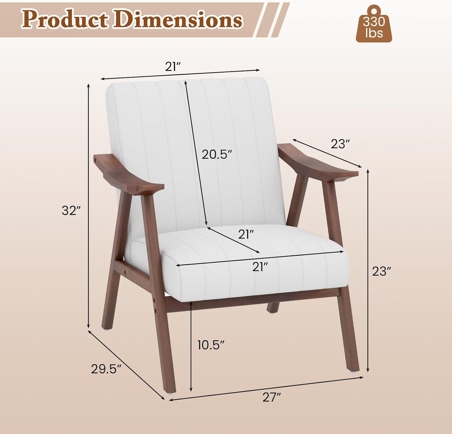 Giantex Mid-Century Modern Accent Chair, Upholstered Comfy Living Room Chair with Arms, Anti-Slip Felt Pads, Wooden Frame Soft Padded Armchair for Living Room Bedroom Office Study, Beige