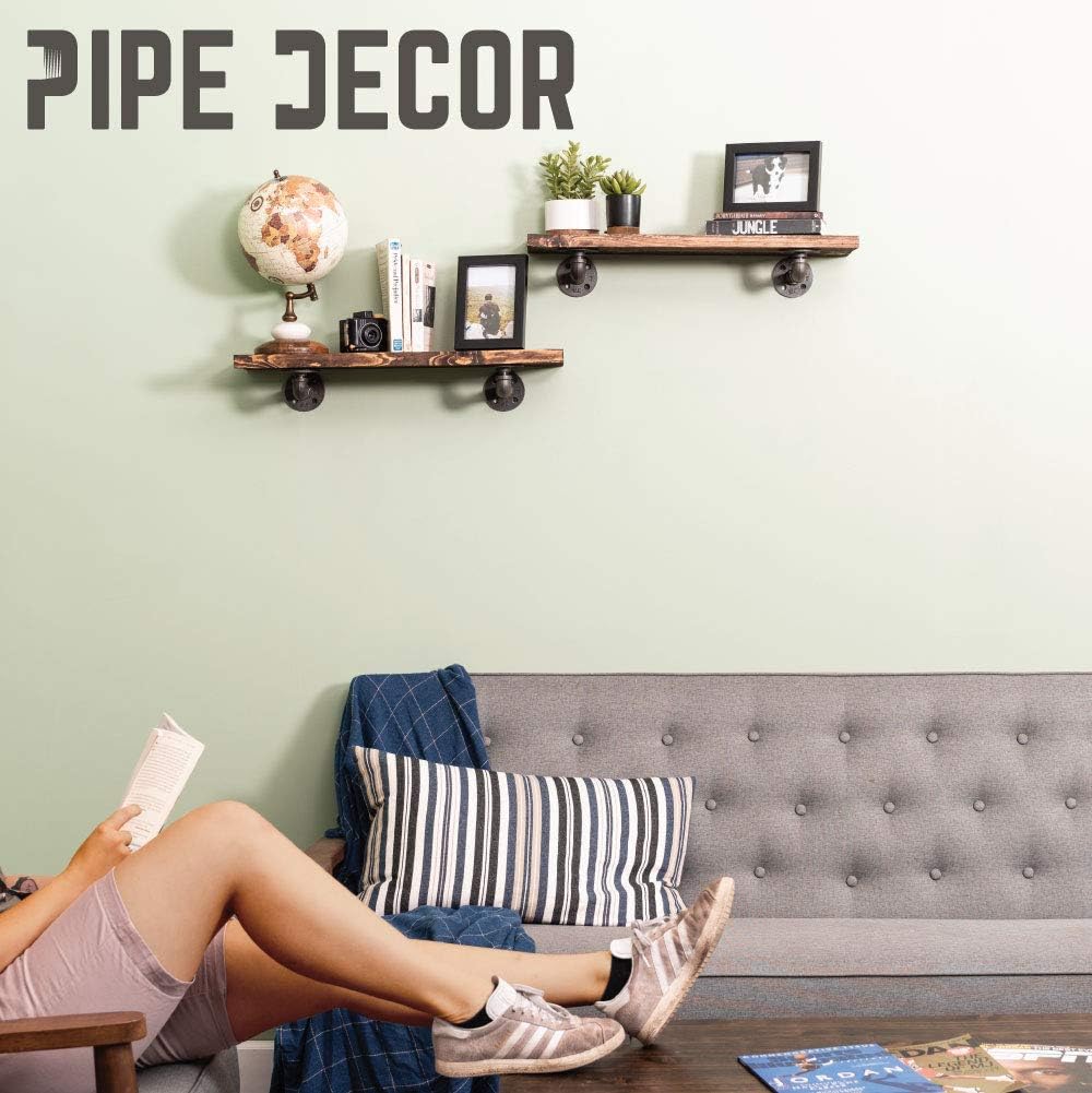 PIPE DECOR Industrial Pipe Shelf Brackets, 6 Inch, 4 Pack – Wall Mounted Double Flange Floating Shelf Hardware, Rustic Vintage-Style Shelving Support Set