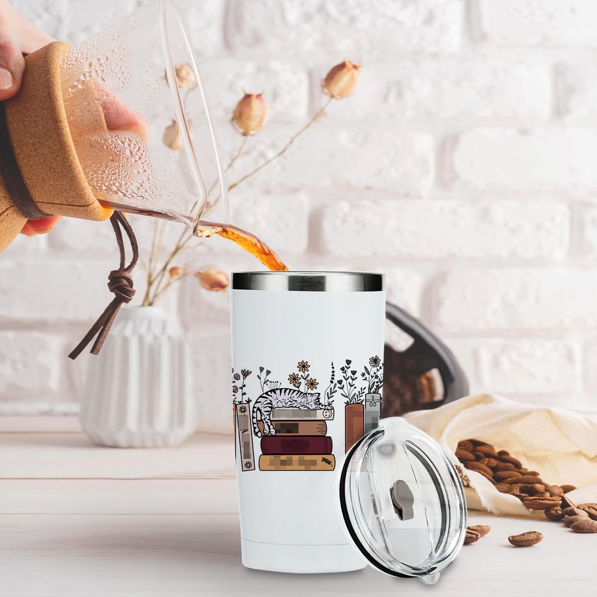Inspired Tumbler Book Decor Book Lovers Gifts Bookish Coffee Mug Music Lover Gift for Women Coworker Appreciation Birthday Christmas 20 oz Stainless Steel Travel Cup Insulated Thermos with Lid