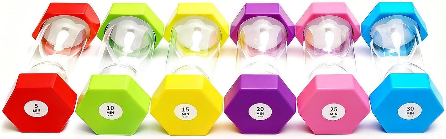 Hexagonal Sand Timer Set,8-Pack 2 to 30 Minute Colorful Plastic Hourglass for Kids Time Management,Classroom&Teachers,Durable Visual&Desk Decor Tool for Home Office