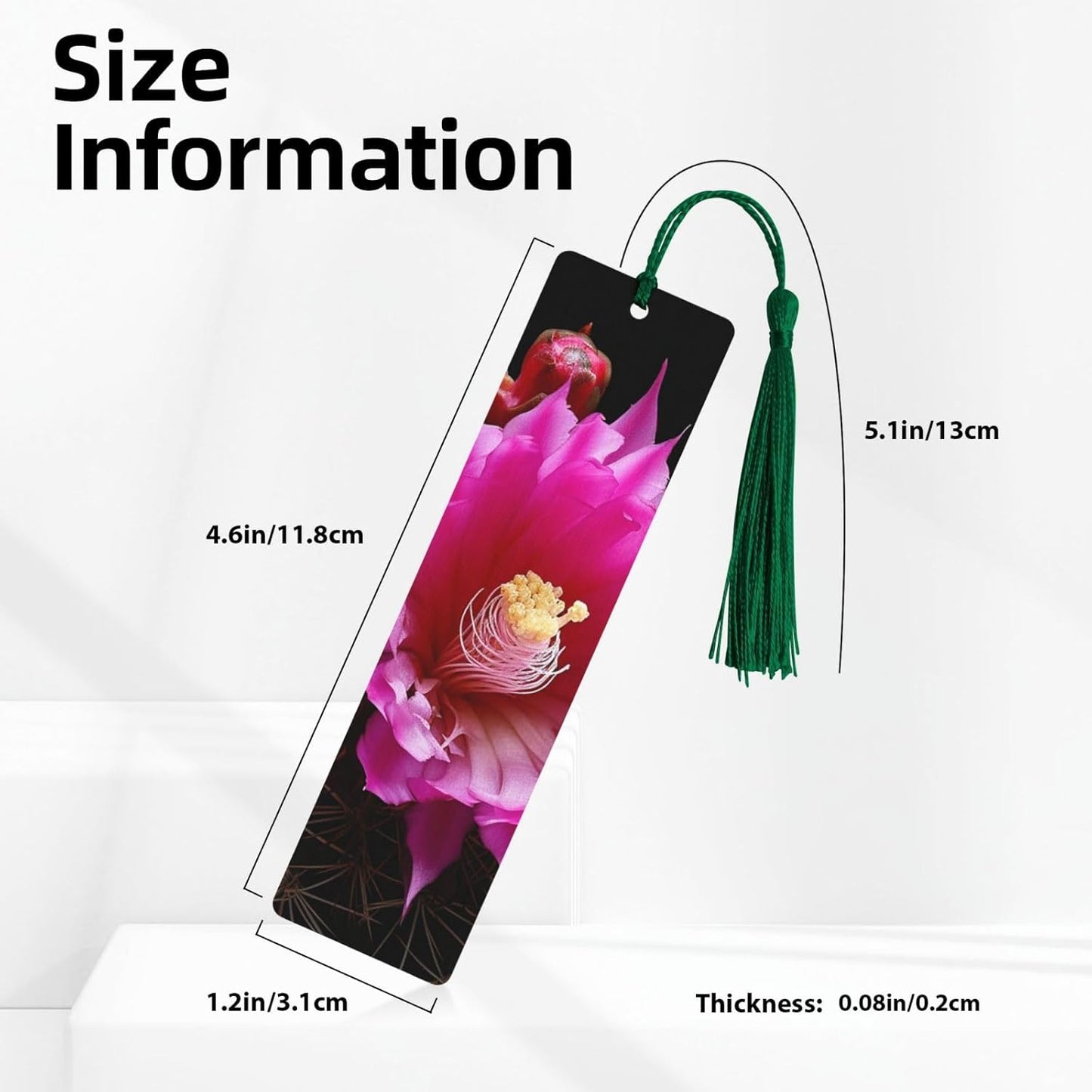 Cactus Flower Bookmarks Gifts for Women Men, Wooden Bookmarks for Book Lovers, Vintage Book Marks Ornaments with Tassel, Unique Personalized Reading Page Markers Dark Green