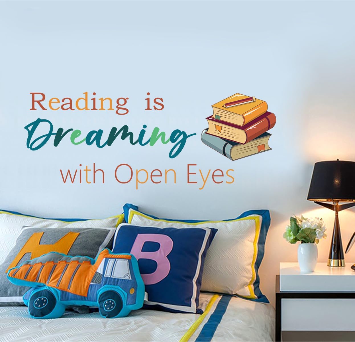 Reading Wall Decals for Kid's Room, Reading is Dreaming with Open Eyes Wall Stickers,Motivational Quotes Inspirational Saying Read Vinyl Wall Art for Classroom School Kid’s Room Library