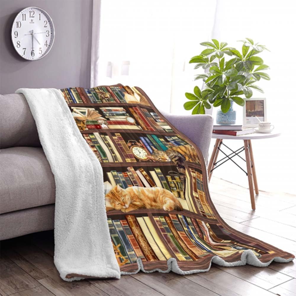 Book Lovers Gifts Reading Blanket,Gifts for Book Lovers Women,Librarian Gifts Throw Blanket,Literary Gifts Ideas,Best Bookworm Gifts,Best Gifts for Bookworm,Cat Soft Throw Blanket 50"x60"