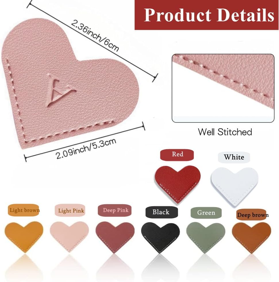 4Pcs Personalized Leather Heart Bookmark26 Letters Customized Corner Book Mark for Reading, Book Holder Markers with Initials Page Accessories Cute Gifts (Light Pink+Deep Pink+Green+Light Brown, A)