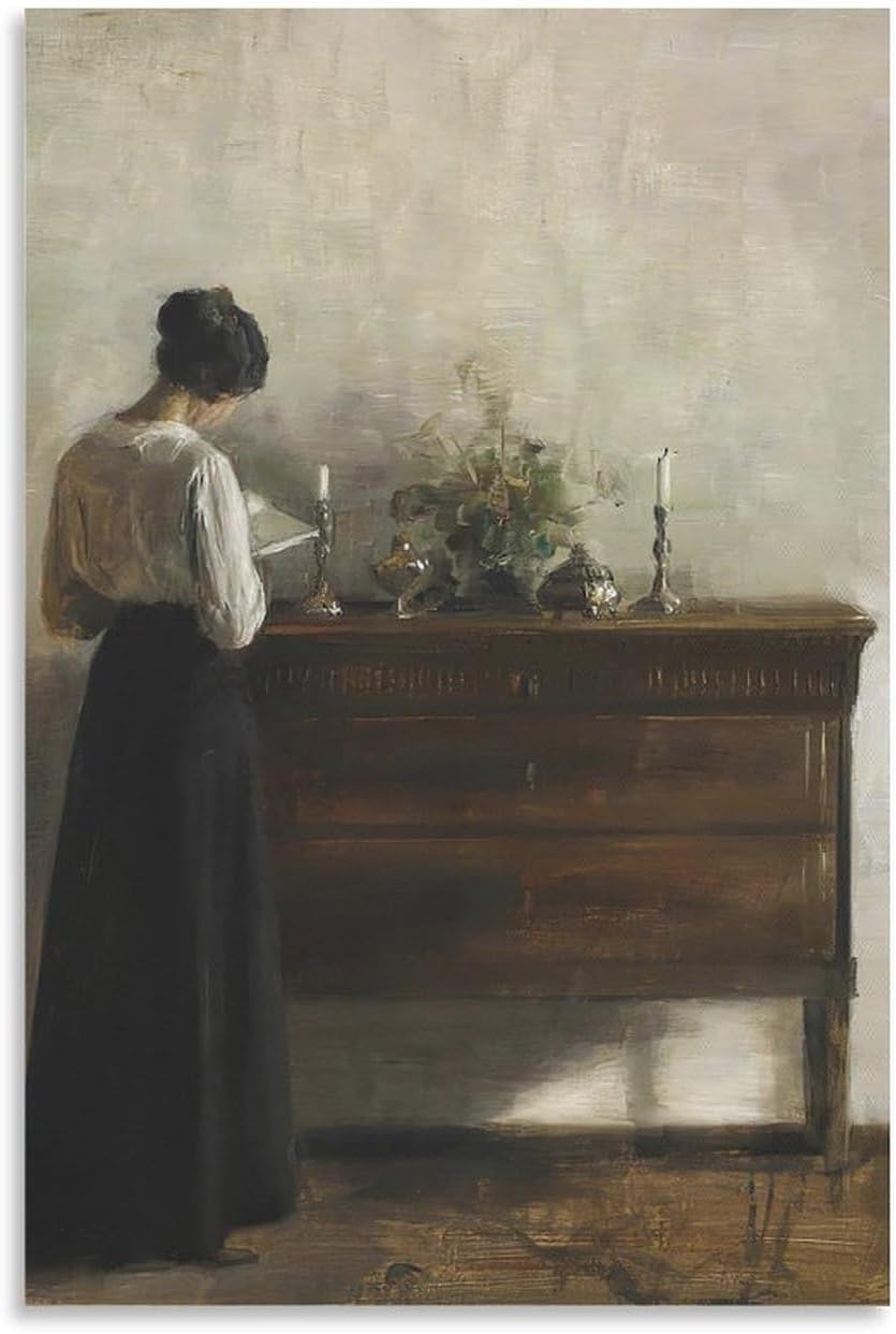 Vintage Danish Canvas Wall Art Famous Artwork Woman Reading Portrait Oil Painting Dark Academia Aesthetic Print 19th Century Antique Poster Retro Gallery Bedroom Decorstyle 12x18inch(30x45cm)