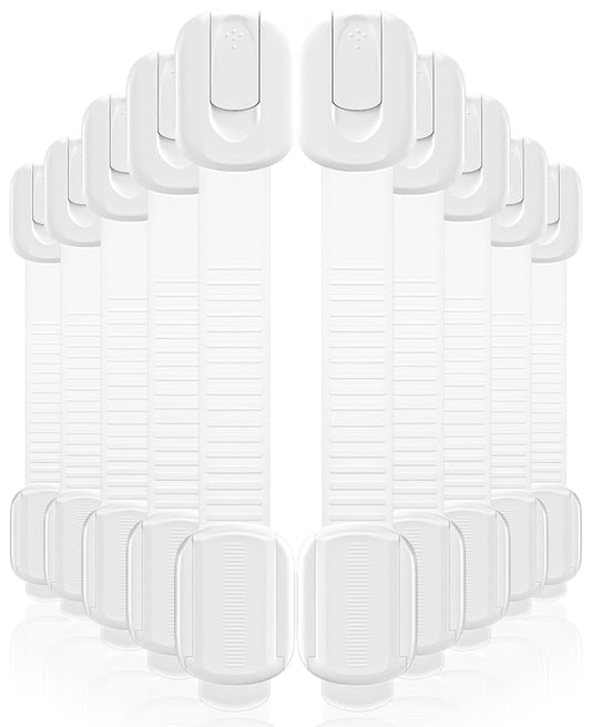 10 Pack Cabinet Locks Baby Proofing, Child Proof Cabinet Locks with 3M Adhesive - Easy Installation with Adjustable Straps, Multi-Purpose Child Safety Latches for Drawers Fridge Trash Cans Toilets