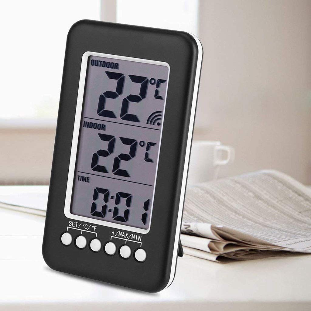 Clock Temperature Meter,LCD Digital Indoor Outdoor Thermometer Electronic and Hygrometer