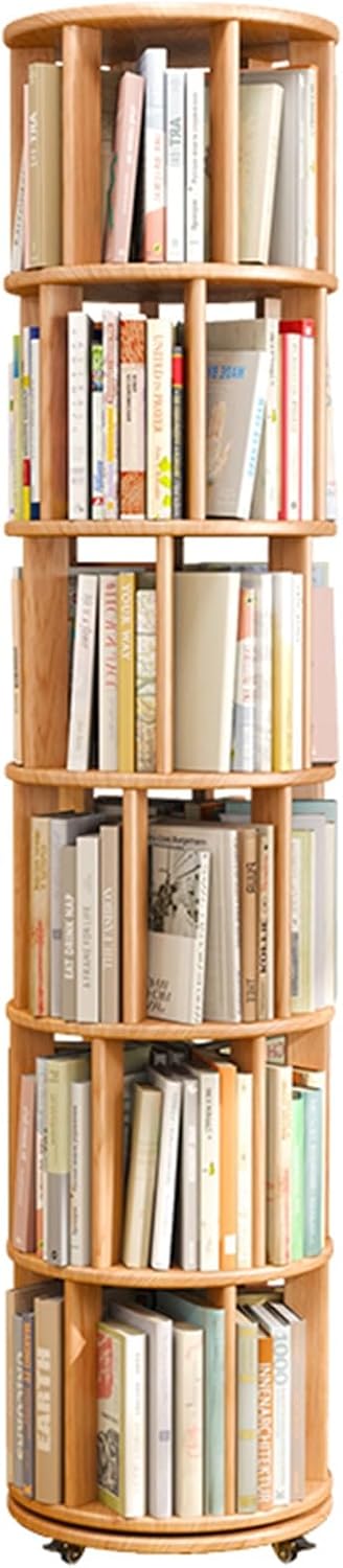 360° Rotating Stackable Shelves Narrow Bookshelf 360 Display Rotating Bookshelf Book Shelf Organizer for Bedroom, Living Room, Study Room (Light Brown 2 Tier) (Light Brown 6 Tier)