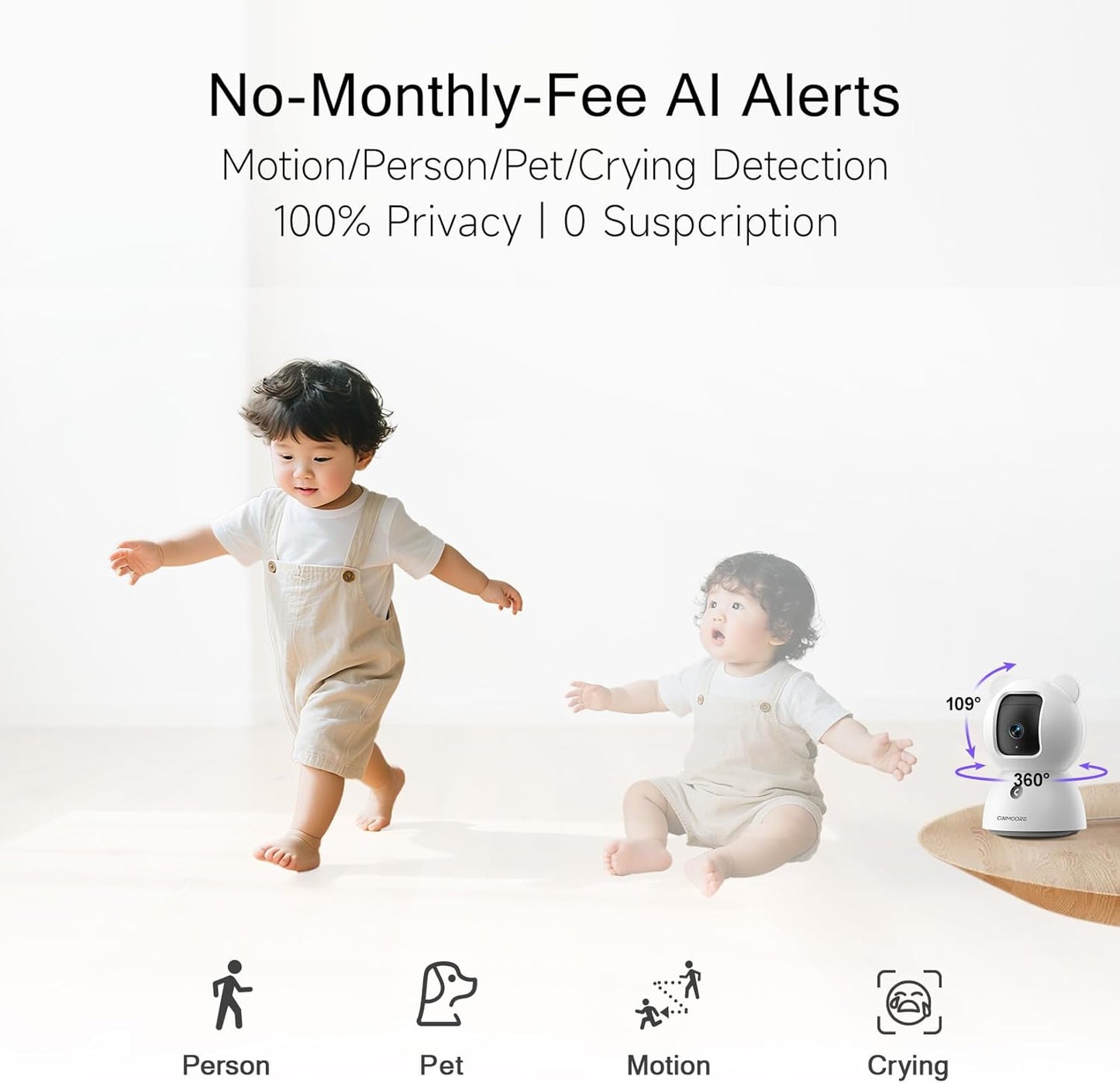 2.5K Indoor Camera 4pack, Non-Subscription AI Person/Pet/Cry Detection, 4MP Pet/Dog/Cat/Baby Camera w/Phone App, Pan Tilt WiFi Cameras for Home Security, Night Vision, Full Duplex Audio
