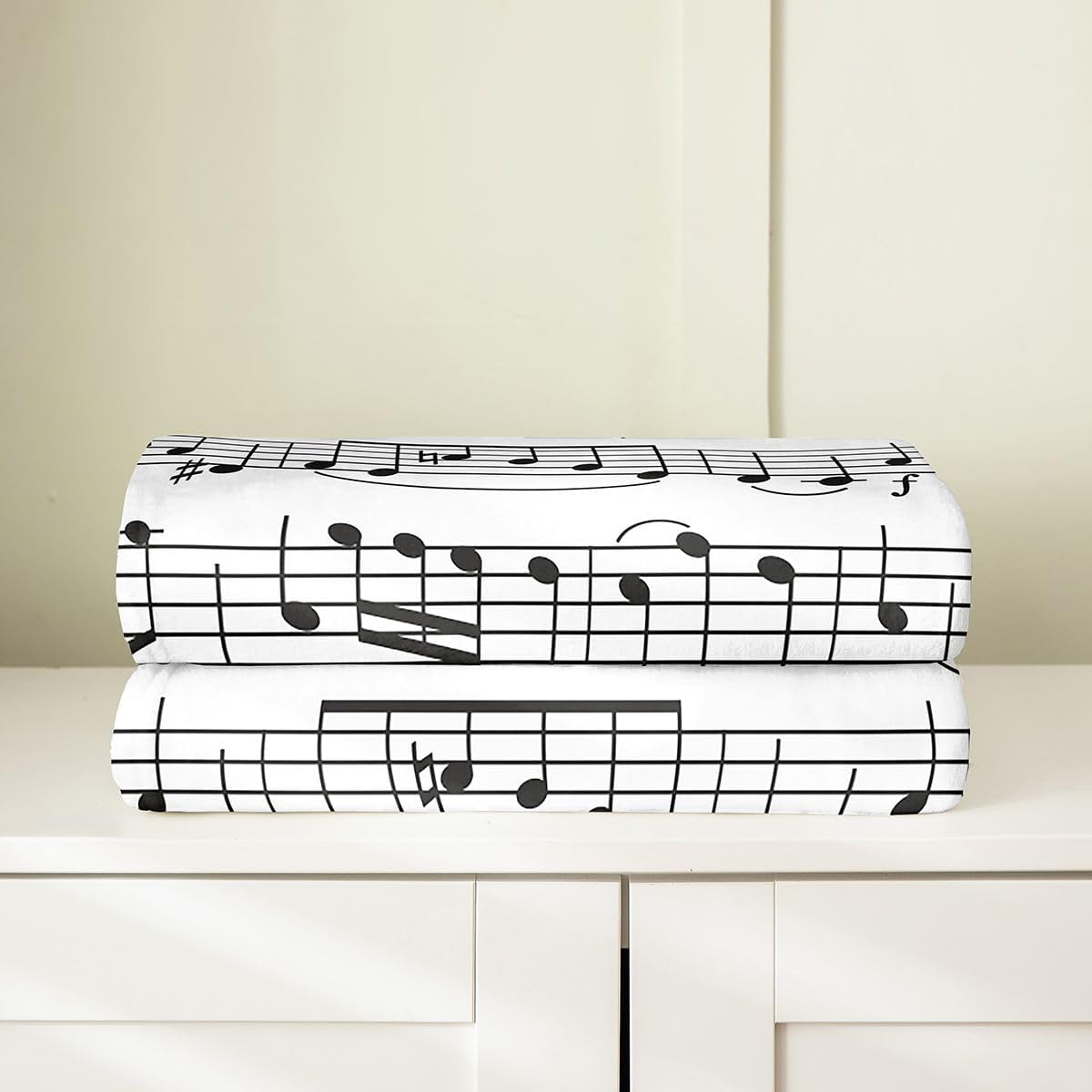 Music Throw Blanket for Music Lovers,Black White Music Notes Fleece Blanket All Season Soft Throw 50x60,Geometric Lines Art Fuzzy Blanket Lightweight,Teens Musician Flannel Blanket Living Room Decor
