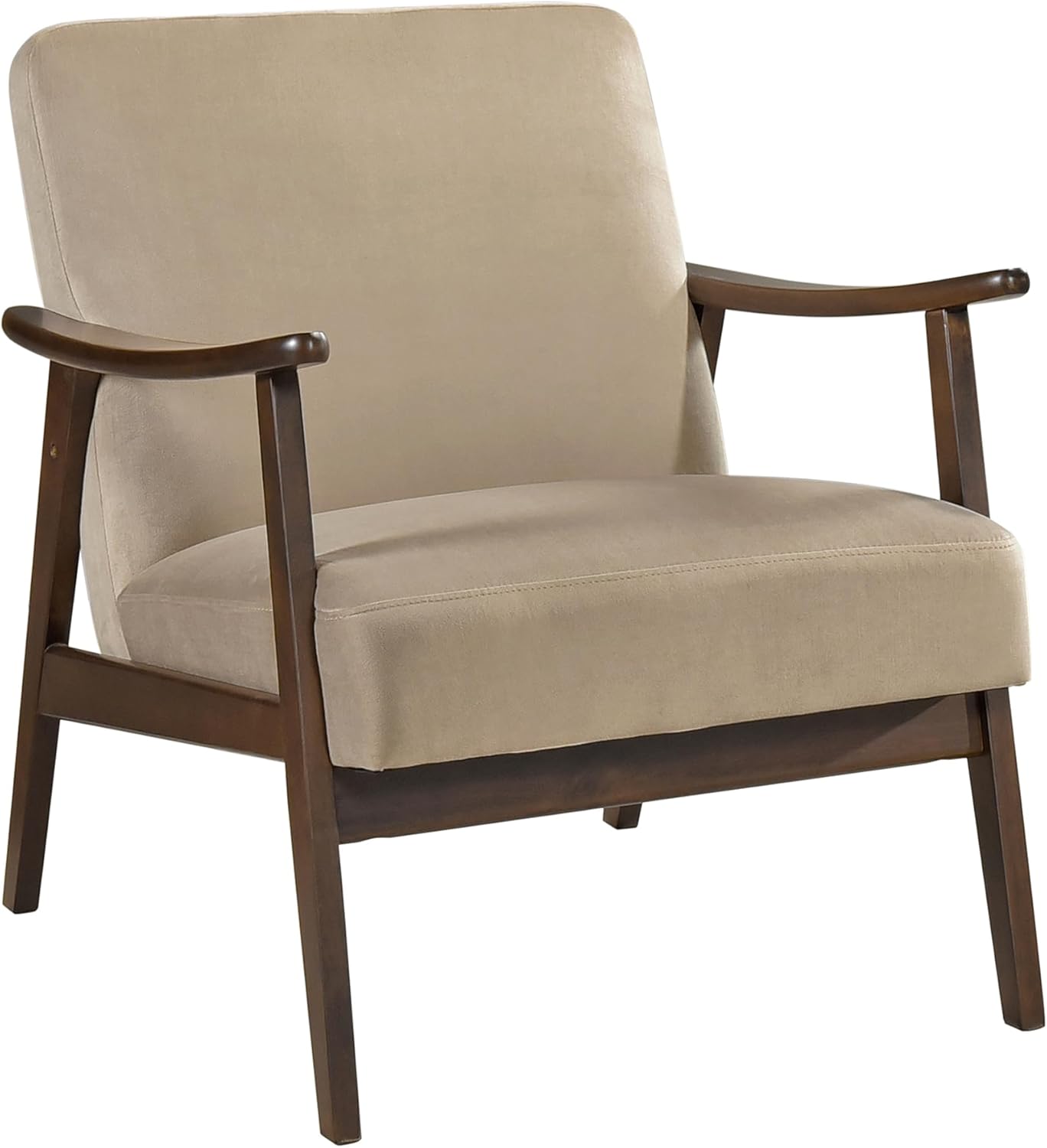 Lexicon Mid Century Modern Chair Velvet Accent Chair for Living Room Chair w/Solid Wood Armrests and Legs, Cushioned Seat and Backrest, Reading Chair and Lounge Chair for Bedrooms/Studios, Brown