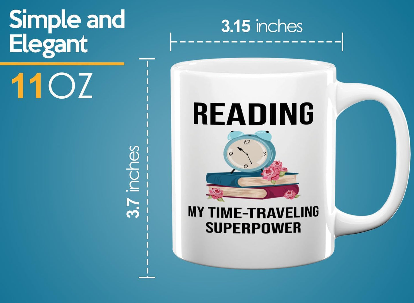 Book Lover Coffee Mug 11oz White -Time-traveling Sprpwr - Gift For Poets Bookish People Bibliophile Librarian Book Club Reader
