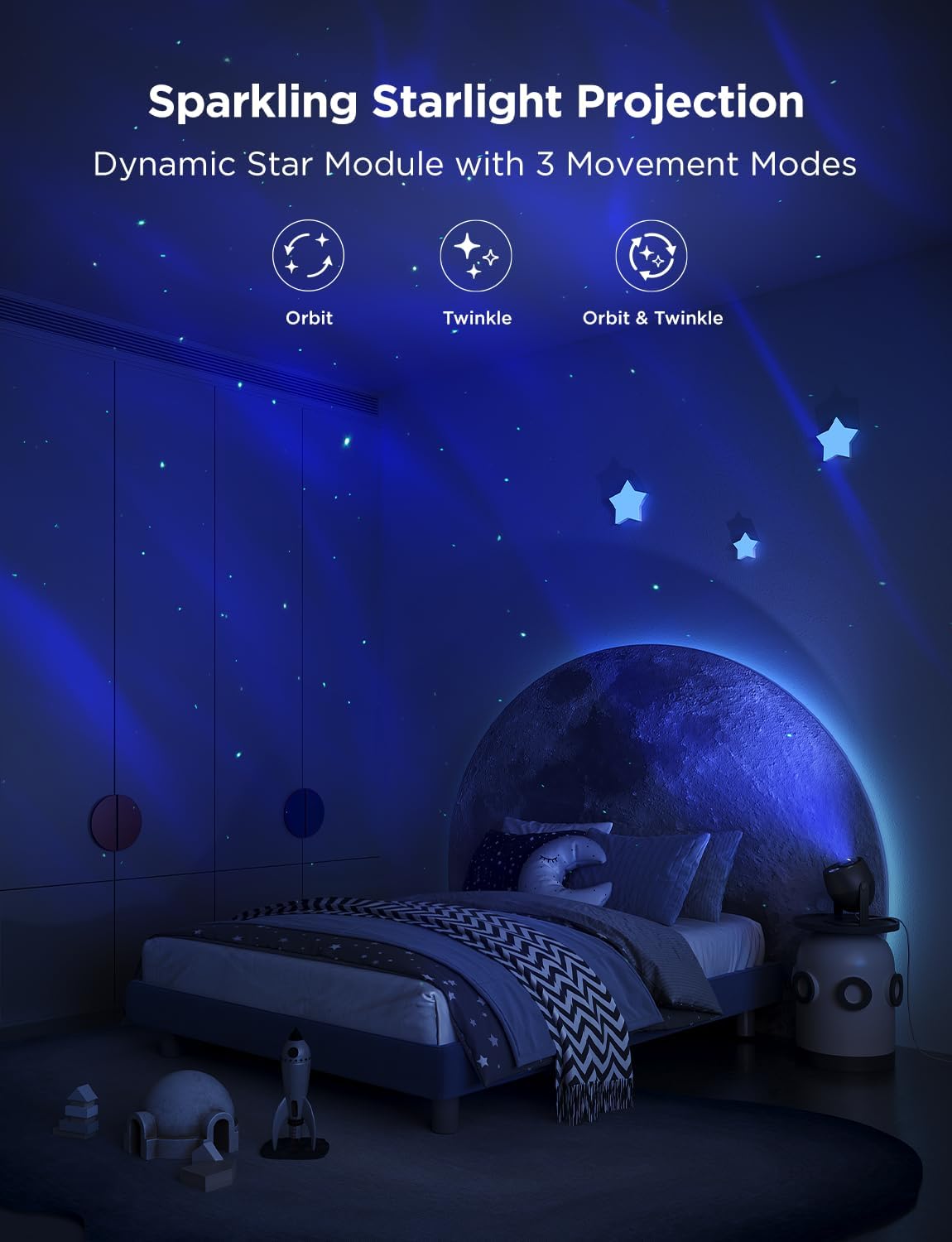 Govee Star Light Projector with 3 Aurora Flowing Effects, Works with Matter, Alexa and Google Assistant, 52 Scene Modes, 18 White Noise Options, LED Night Light Projector for Bedroom, Without Plug