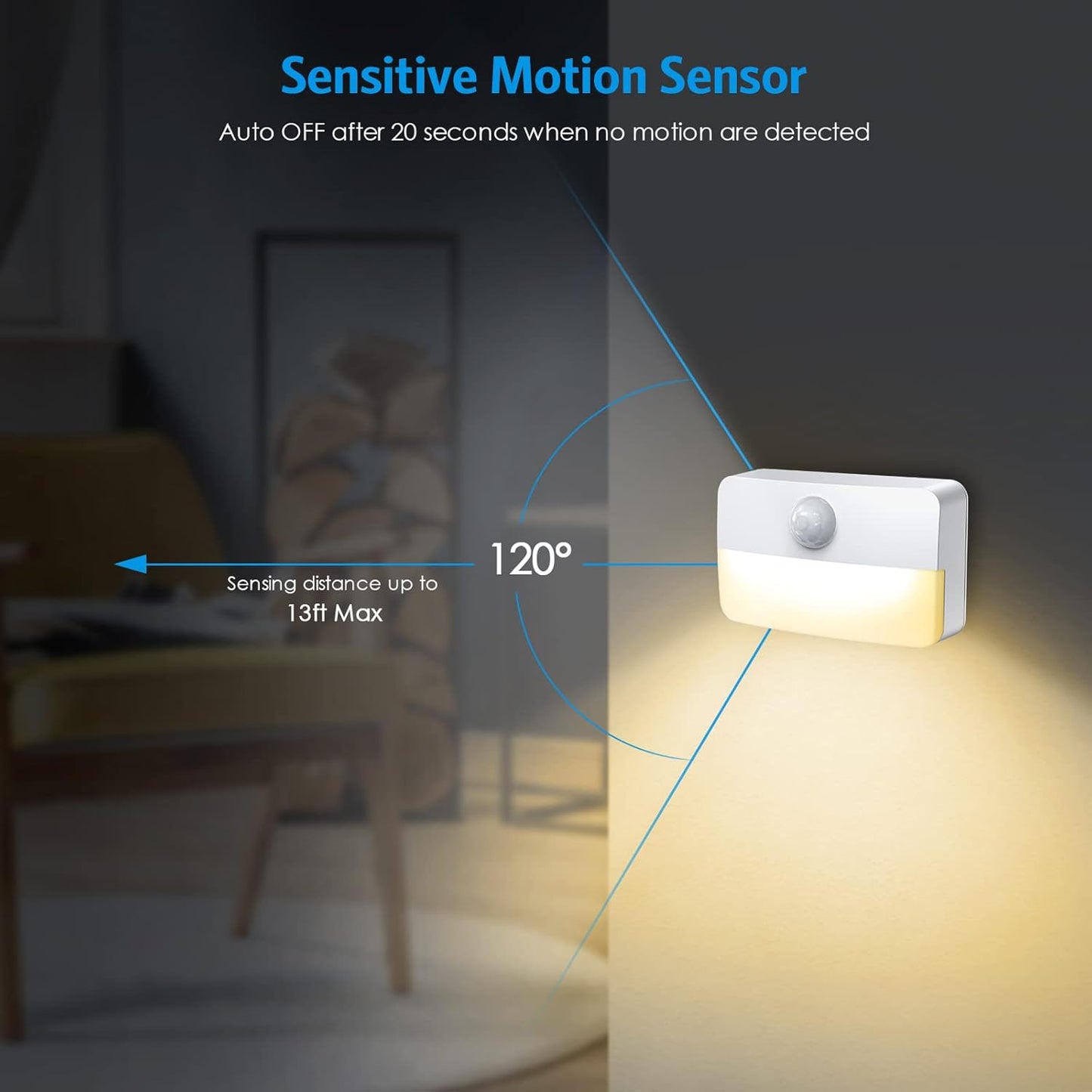 AMIR 4 Pack Mini Motion Sensor Stair Light for Indoor, Battery-Powered LED Night Light, 40 Lumen 3000K, Cordless Closet Lights, Safe Lights for Stairs, Hallway, Bathroom, Kitchen, Cabinet