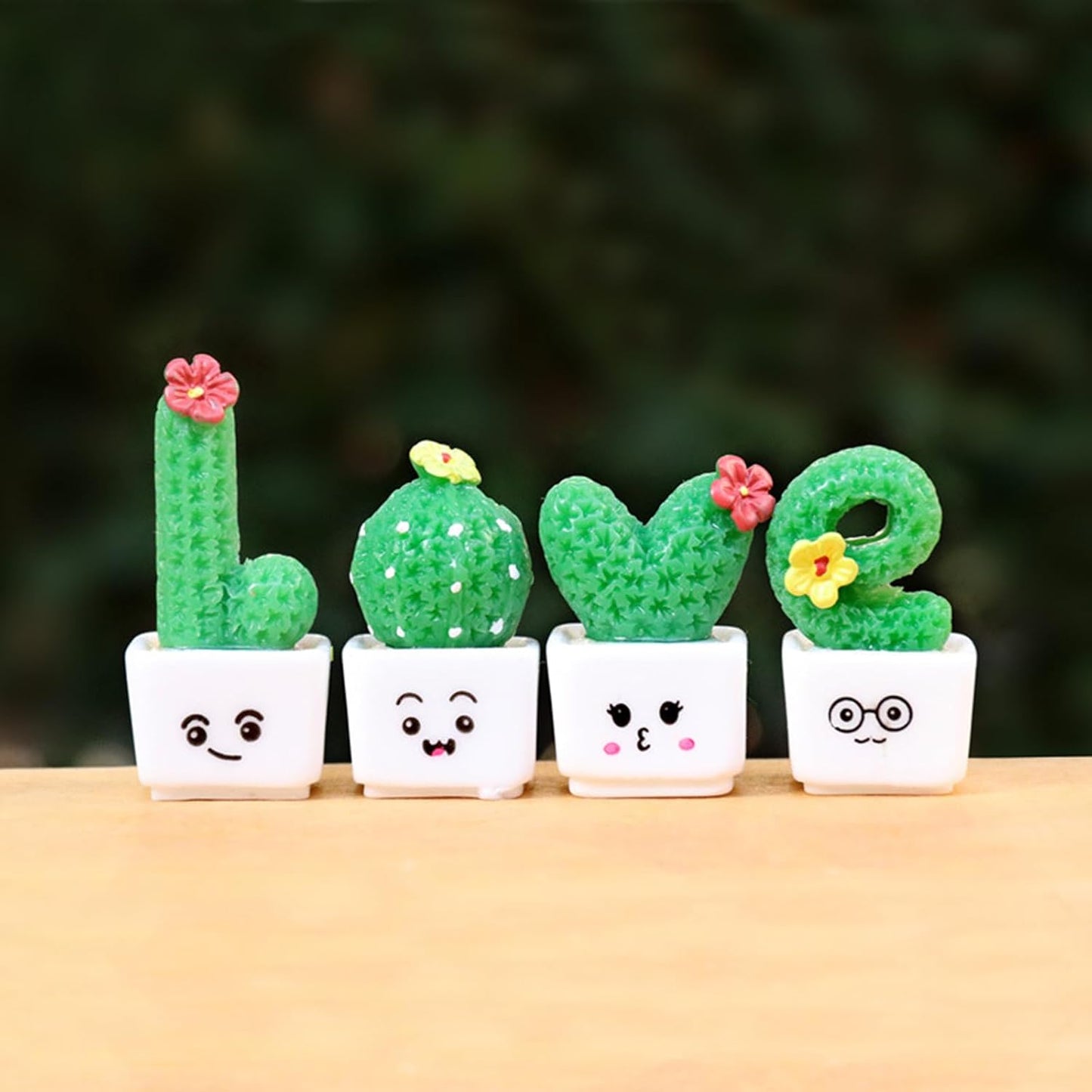 4-Pack Mini Cactus Car Dashboard Decorations - Love Resin Cactus Ornaments Car Dashboard Accessories for Car, Home, Office, Table, Mantel, Shelf