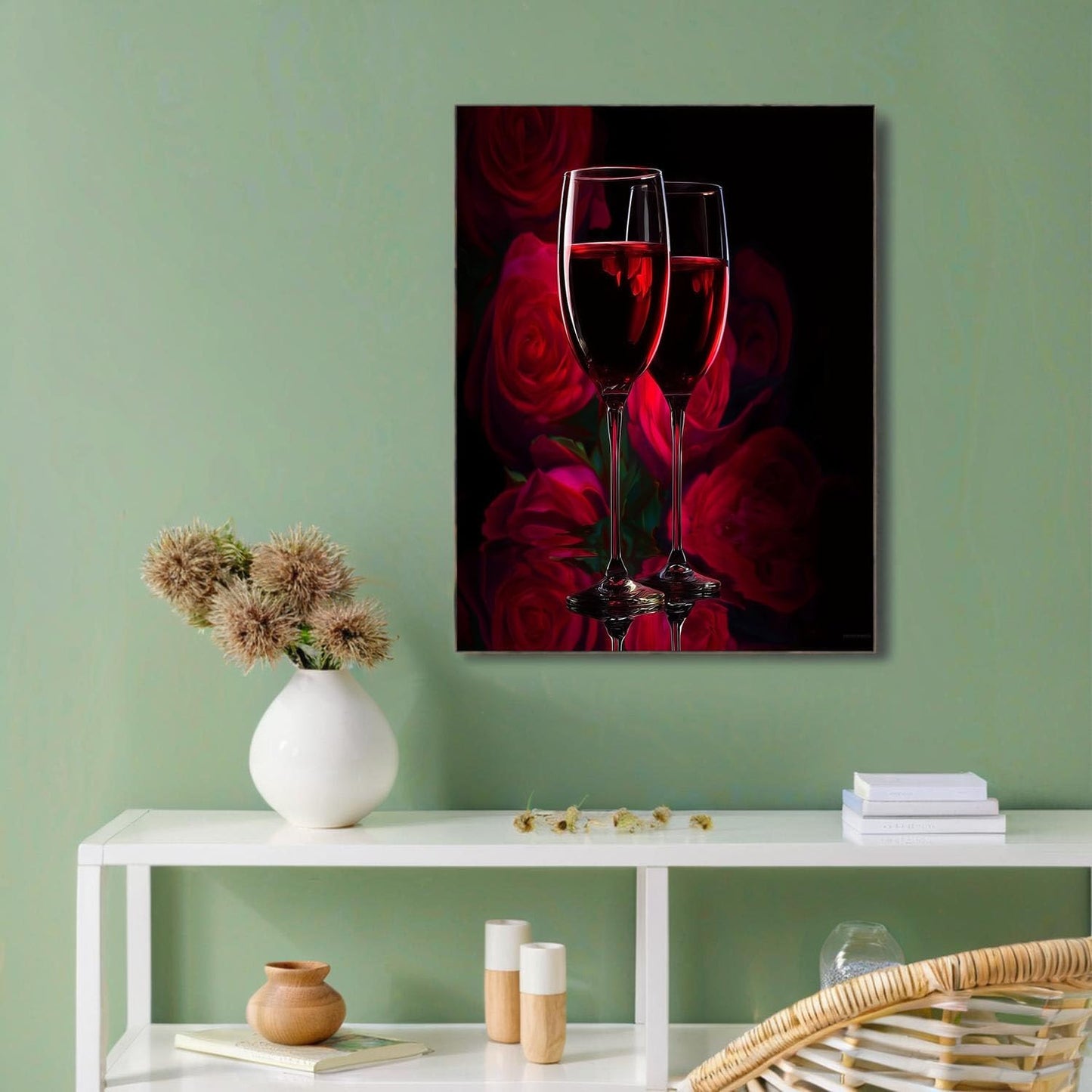 GDJSMIN Abstract Romantic Pattern Wall Art, Wine Glass Red Roses Poster for Reading Room Living Room Decor 12x 16 inch Unframed