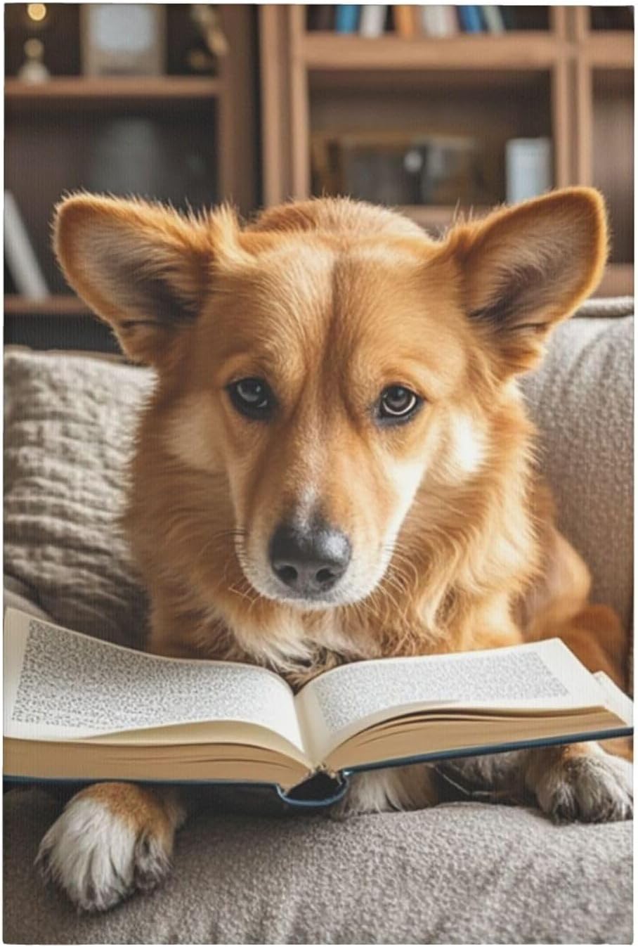 Canvas Wall Art Poster Personalized Pictures Print Reading Dog Wall Pictures Modern Art Canvas Painting Framed Artwork Aesthetic Poster for Living Room Bedroom Office Home Decor 12x18in
