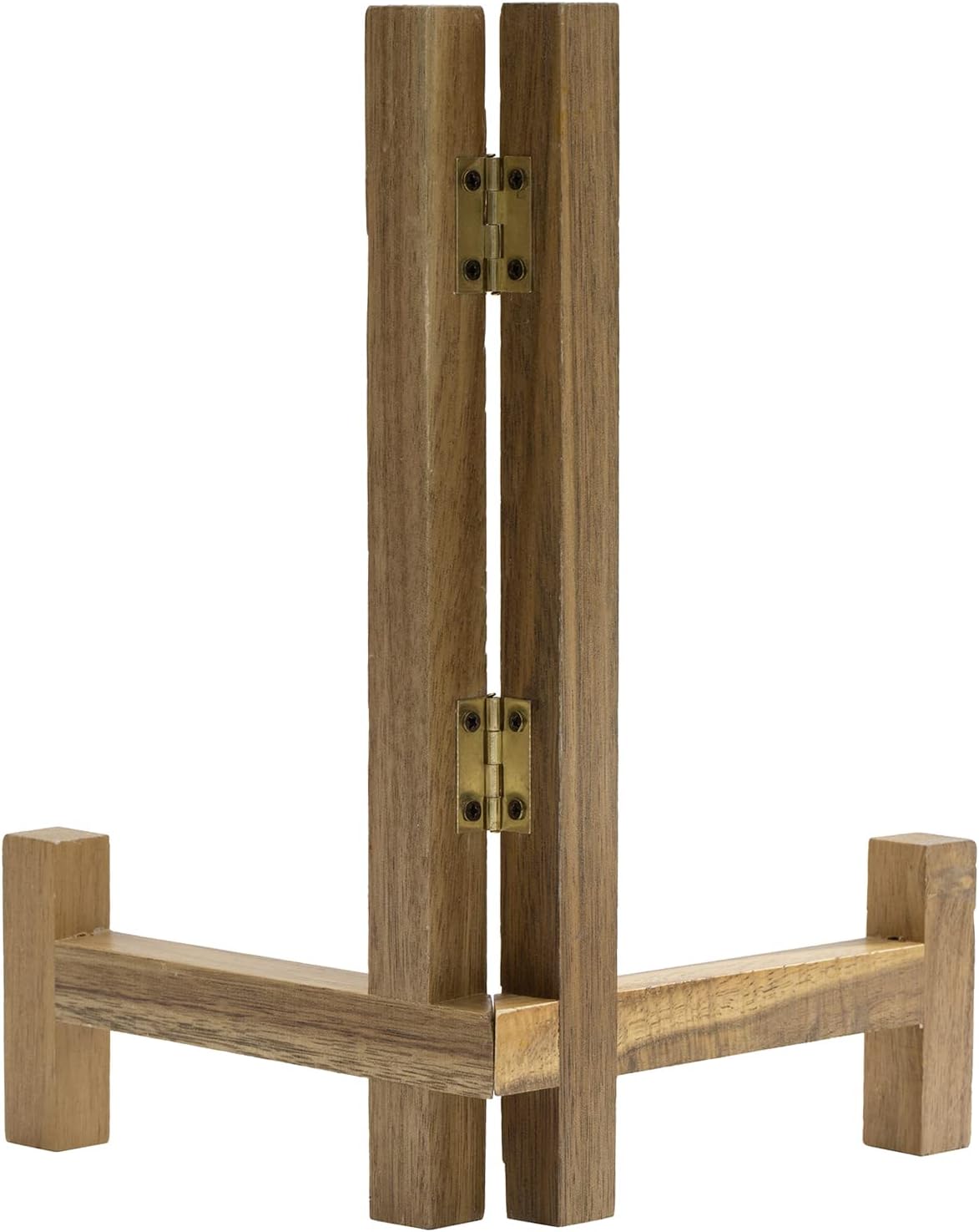 MyGift Plate Display Stand, Rustic Acacia Wood Tabletop Saucer Rack, Folding Picture Frame Holder Easel
