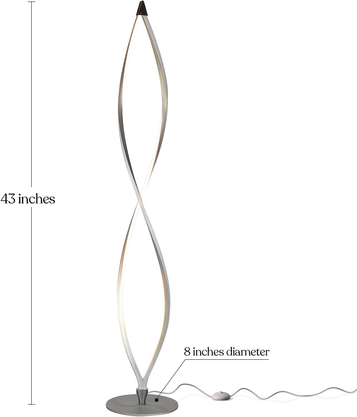 Brightech Twist Floor Lamp, Bright Tall Lamp for Offices, Modern LED Spiral Lamp for Living Rooms, Dimmable Standing Lamp with Sturdy Base for Bedroom Reading, Great Living Room Decor - Silver